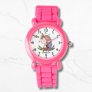 Unicorn Cute Whimsical Girly Pink Floral Horloge