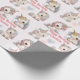 Unicorn Cuteness Overload Naam toevoegen Verjaarda Cadeaupapier