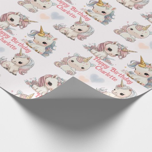 Unicorn Cuteness Overload Naam toevoegen Verjaarda Cadeaupapier (Hoek)