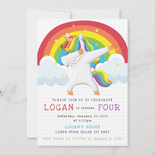 Unicorn Dab Birthday Uitnodiging (Voorkant)