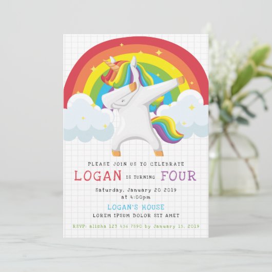 Unicorn Dab Birthday Uitnodiging (Staand voorkant)
