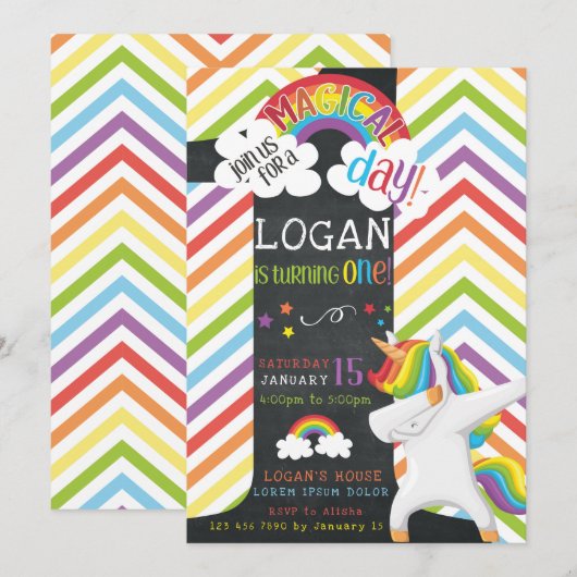 Unicorn Dab Birthday Uitnodiging (Voorkant / Achterkant)