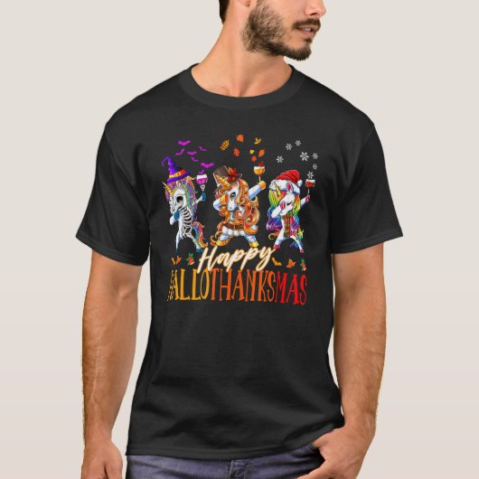Unicorn Dabbing Happy Hallothanksmas Cute family c T-shirt (Voorkant)