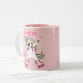 Unicorn Dabbing Roller Skateday Tweekleurige Koffiemok (Voorkant links)