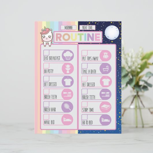 Unicorn Daily Night & Morning Routine Checklist (Staand voorkant)