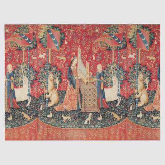 UNICORN, DAME SPELEN ORGEL Rode Bloemen Tissuepapier (Voorkant)