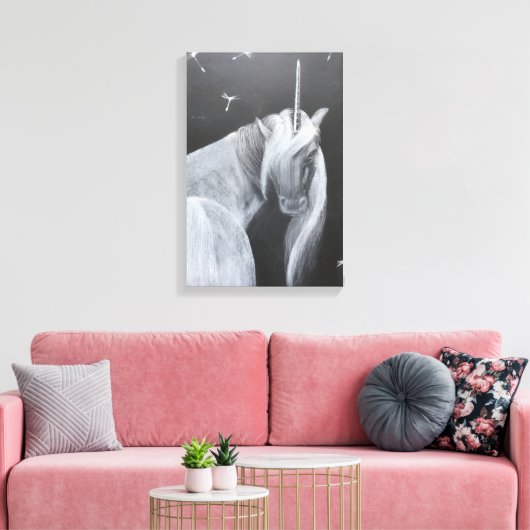 Unicorn & Dandelion canvas print (Insitu (Woonkamer))