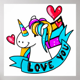 Unicorn Design gezegde Ik hou van je 💕 Poster