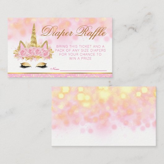 Unicorn Diaper Raffle Tickets Informatiekaartje (Voorkant / Achterkant)