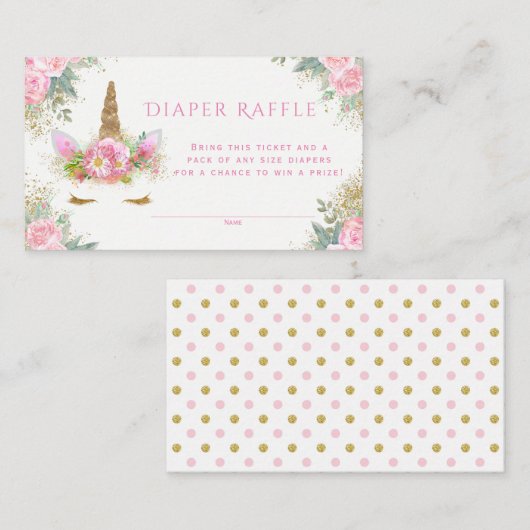 Unicorn Diaper Raffle Tickets Informatiekaartje (Voorkant / Achterkant)