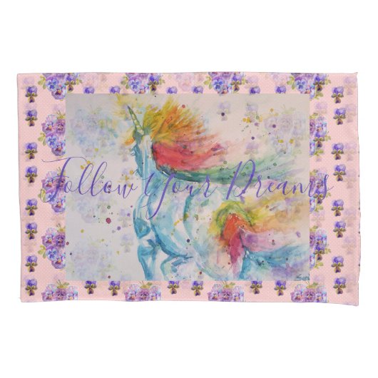 Unicorn die dromen schildert Roze Floral Pillowcas Kussensloop (Voorkant)