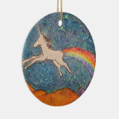 Unicorn die een regenboog in de lucht gooit keramisch ornament (Rechts)