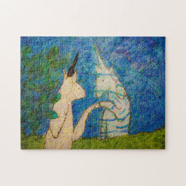 Unicorn die reflectie aanraakt in een vijver legpuzzel