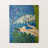 Unicorn die reflectie aanraakt in een vijver legpuzzel (Verticaal)