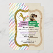 Unicorn & Dinosaur Invitations Boy girl Kaart (Voorkant / Achterkant)