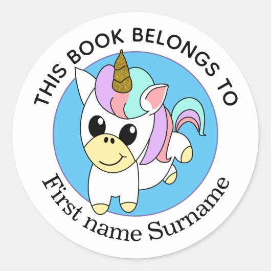 Unicorn Dit boek behoort tot gepersonaliseerd Ronde Sticker (Voorkant)