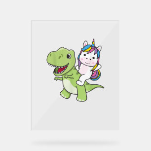 Unicorn doet een beroep op Trex Cute Dinosaur met Acryl Bord