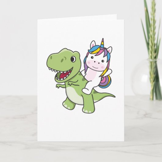 Unicorn doet een beroep op Trex Cute Dinosaur met Kaart (Voorkant)