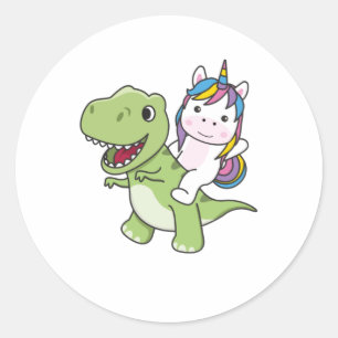 Unicorn doet een beroep op Trex Cute Dinosaur met Ronde Sticker