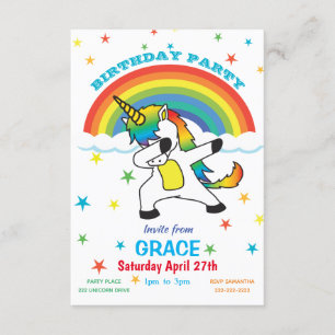 Unicorn Doing the Dab Rainbow & Stars Invite Kaart