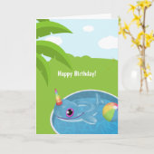 Unicorn Dolphin Floatie Pool Birthday Greeting Kaart (Gele Bloem)