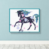 Unicorn - Donkerblauw Canvas Afdruk (Insitu (Houten vloer))