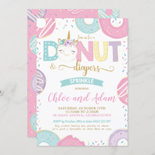 Unicorn Donut and Diapers Baby Sprinkle Shower Kaart
