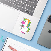 Unicorn Donut Sticker (Laptop met iPhone)