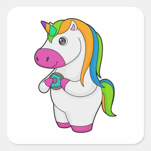 Unicorn Donut Vierkante Sticker (Voorkant)