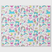 Unicorn Doodle Patroonverlooppapier Cadeaupapier (Vlak)