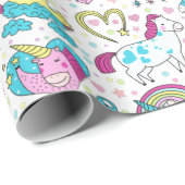 Unicorn Doodle Patroonverlooppapier Cadeaupapier (Rol Hoek)