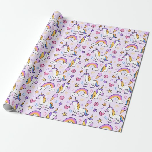 Unicorn Doodle Pattern Cadeaupapier (Uitgerold)