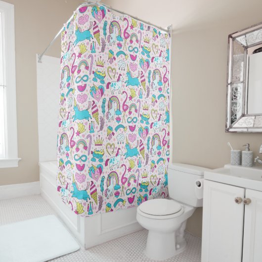 Unicorn Doodle Pattern Douchegordijn (In situ)
