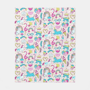 Unicorn Doodle Pattern Fleece Deken