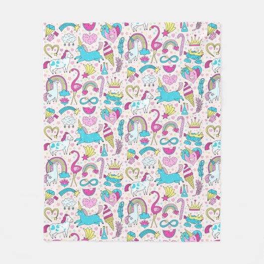Unicorn Doodle Pattern Fleece Deken (Voorkant)