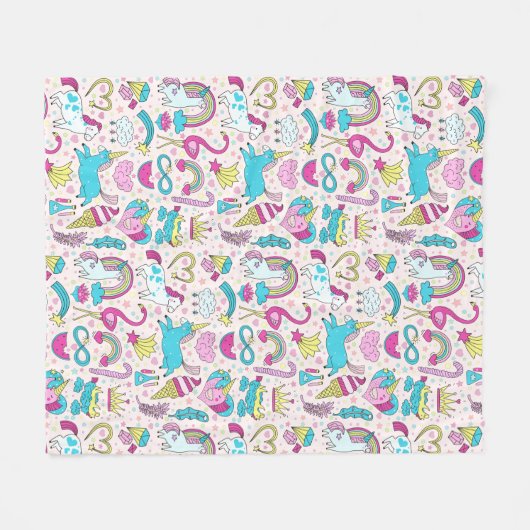 Unicorn Doodle Pattern Fleece Deken (Voorkant (Horizontaal))