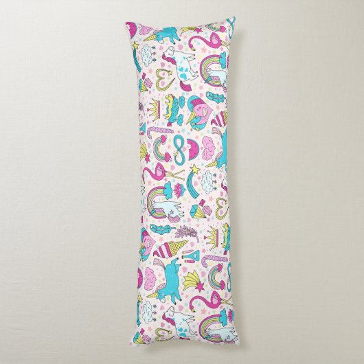 Unicorn Doodle Pattern Lichaamskussen (Achterkant (Verticaal))