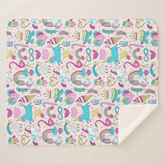 Unicorn Doodle Pattern Sherpa Deken (Voorkant (horizontaal))