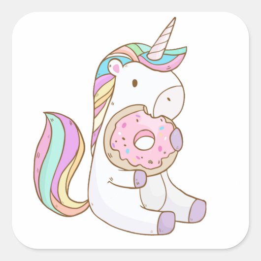 Unicorn Doughnut Vierkante Sticker (Voorkant)