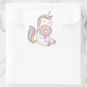 Unicorn Doughnut Vierkante Sticker (Tas)
