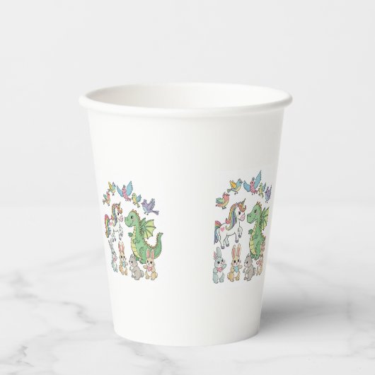  > Unicorn & Dragon Birthday Paper Cup for Kids Papieren Bekers (Voorkant)