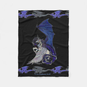 Unicorn Dragon Blue White Pegacorn Horse Pony Fleece Deken
