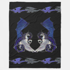 Unicorn Dragon Blue White Pegacorn Horse Pony Fleece Deken