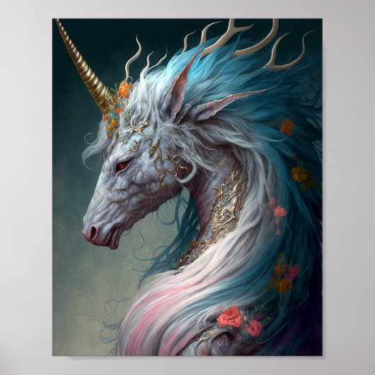 Unicorn Dragon Fantasy Art Poster (Voorkant)