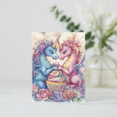 Unicorn Dragons With Cupcake and Flowers Briefkaart (Staand voorkant)