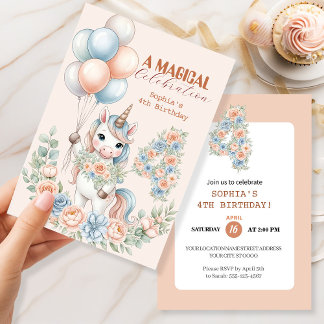 Unicorn Dreams Birthday Invitation Kaart