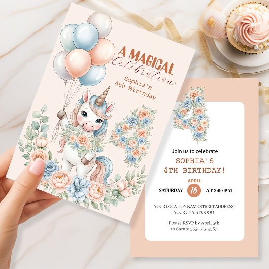 Unicorn Dreams Birthday Invitation Kaart