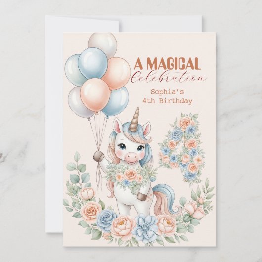 Unicorn Dreams Birthday Invitation Kaart (Voorkant)