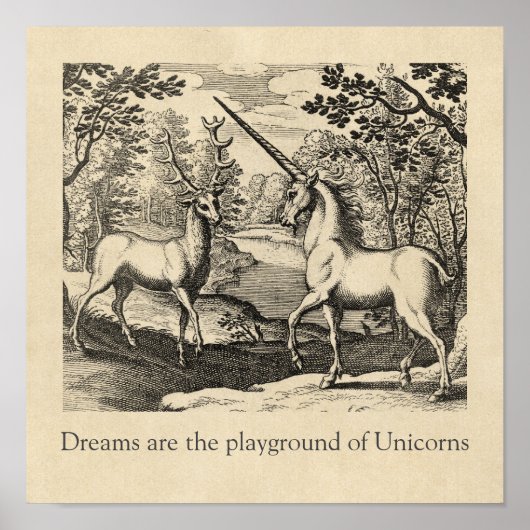 Unicorn Dreams citeert middeleeuwse kunst Poster (Voorkant)
