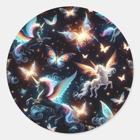 Unicorn Dreams Ronde Sticker (Voorkant)